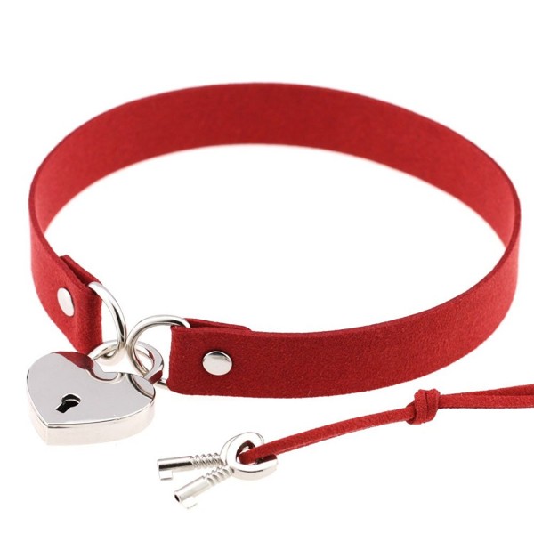 FM42 Openable Heart Lock Charm 0.67" Width Simulated Leather Cloth Choker (16 Colors) - C218270EX70