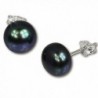 Sterling Silver AAA+ Quality Button Push Back Handpicked Freshwater Cultured Stud Pearl Earrings 7.5-8mm - Black - CC184KKK2DX