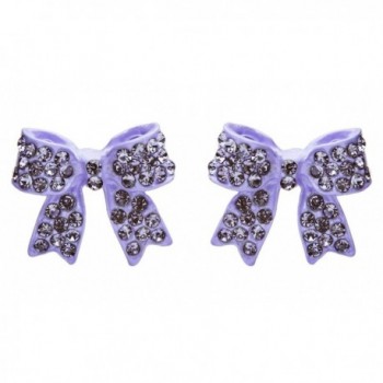 Fashion Crystal Pave Bow Ribbon Stud Earrings Purple - CT118TQMC73