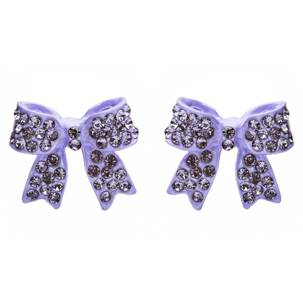 Fashion Crystal Pave Bow Ribbon Stud Earrings Purple - CT118TQMC73