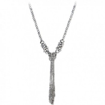 BaubleStar Multi-color Crystal Beads Strand Knot Long Tassel Necklace for Women Girls - Silver - CC1888MZMI9