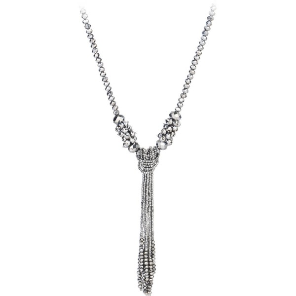 BaubleStar Multi-color Crystal Beads Strand Knot Long Tassel Necklace for Women Girls - Silver - CC1888MZMI9