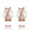 Caperci Rose Gold Plated Cubic Zirconia and Pearl Criss Cross Stud Earrings for Women - C8122P1KUPX