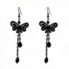 RareLove Lolita Black Lace Butterfly Beads Fringe Dangle Earrings For Women - Black - C112DUA53B3