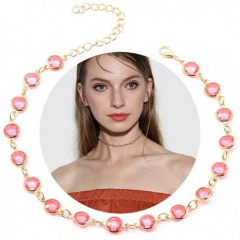 Tpocean 1PCS Pink Elegant Beaded Gold Chain Tatoo Choker Punk Gothic Necklace for Women Girls Gifts - CE185EU3ADO