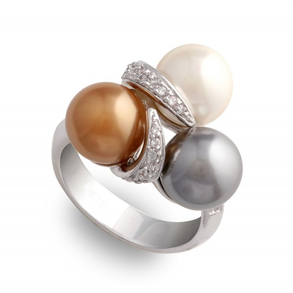 JanKuo Jewelry White Gray And Champagne Color Simulated Pearl Cocktail Ring with Gift Box - C3115BYTRMT