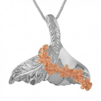 Sterling Silver with 14kt Rose Gold Plated Accents Whale Tail Lei Pendant Necklace- 16+2" Extender - CW115VE2Z73