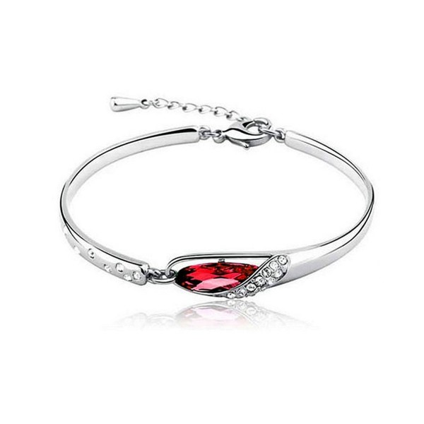 KATGI Fashion 18K White Gold Plated Elegant Gem Austrian Red Crystal Bangle Bracelet - CS11MLBAMXH