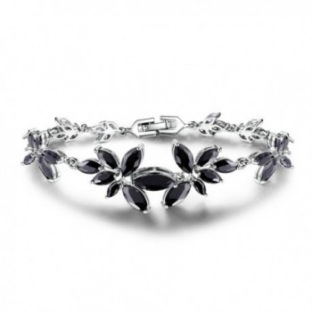 GULICX Women's CZ Silver Tone Black Flower Statement Girl Bracelet - CW124TM9I3V