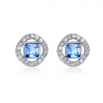 MYJS Angelic Square Earrings with Swarovski Light Sapphire Crystals Rhodium Pt - CS186IHEY7Z