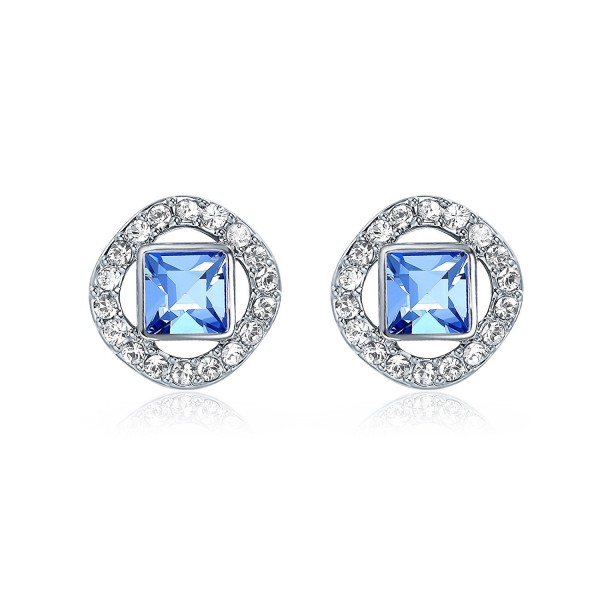 MYJS Angelic Square Earrings with Swarovski Light Sapphire Crystals Rhodium Pt - CS186IHEY7Z