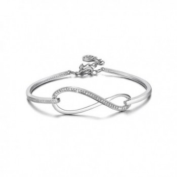 SPILOVE CZ Crystal 18k Gold Plated Infinity Bangle Endless Love Charm Adjustable Bracelets - white - CS1882N3O76