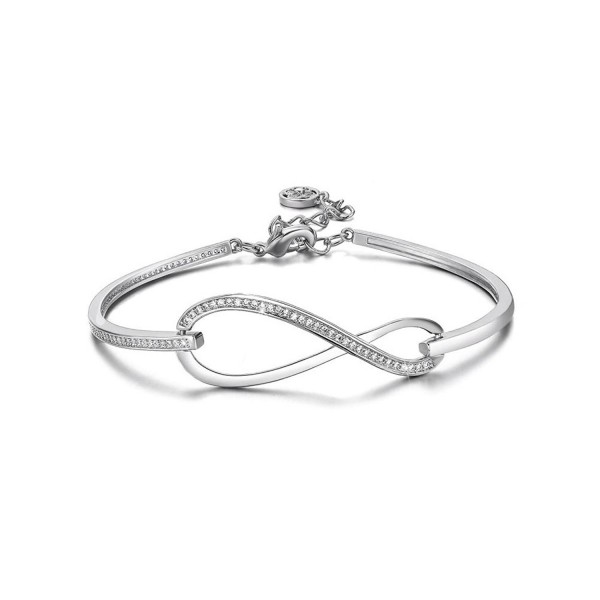 SPILOVE CZ Crystal 18k Gold Plated Infinity Bangle Endless Love Charm Adjustable Bracelets - white - CS1882N3O76