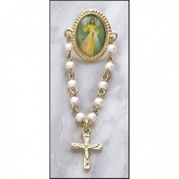 Gold Tone and Epoxy Divine Mercy Icon Rosary Lapel Pin- 3 Inch - CR11BWYDSSB