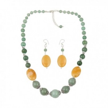 Aventurine Beaded Necklace and Earrings Dangling Trendy Fashion Jewelry Set for Women - CG12MWVXCMF
