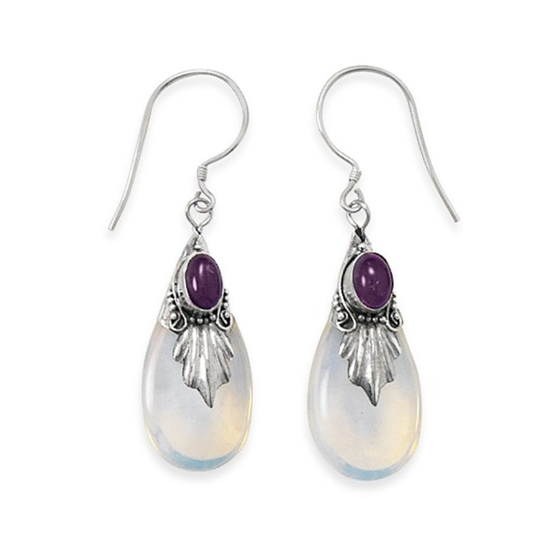 Amethyst and Blue Sea Opal Glass Drop Leaf Sterling Silver Earrings - CC1139WTG8F