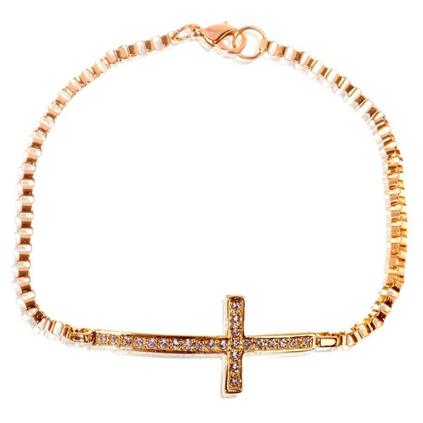 Gold Tone Alloy Clear Swarovski Crystal Sideways Cross Bracelet - CU11NCUEFNZ