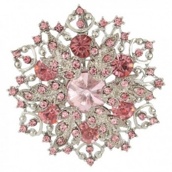 EVER FAITH Austrian Crystal Elegant Winter Snowflake Corsage Brooch Pin - 2 Inch x 2 Inch - Pink - CS11Y7U6VR7