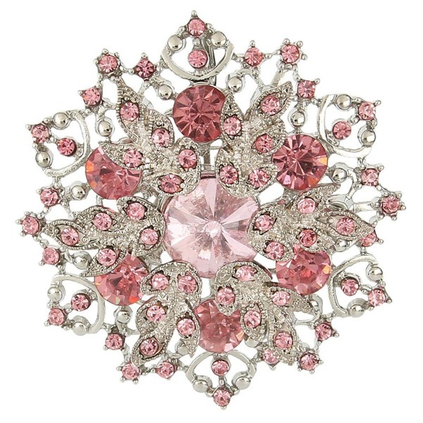 EVER FAITH Austrian Crystal Elegant Winter Snowflake Corsage Brooch Pin - 2 Inch x 2 Inch - Pink - CS11Y7U6VR7
