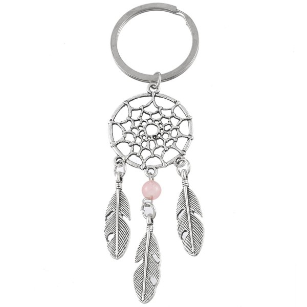 MJartoria Dangling Feather Pink Ball Bead Charm Filigree Tribal Dreamcatcher Pendant Key Chain Ring - CY124408YY7