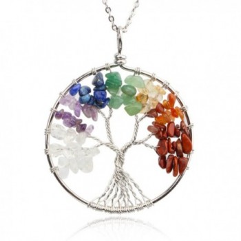 KISSPAT Tree Of Life Pendant Necklace Handmade Chakra Gemstone Jewelry- Great Gift For Her - A-7Chakra - CC187NW243L