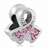 ThirdTimeCharm Breast Cancer Awareness Ribbon Charm European Bead with Pink Crystals - CA12O7OB8FE