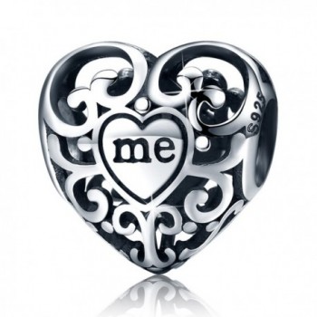 Love Heart S925 Sterling Silver Openwork Bead Charm Protect "Me in Your Heart Forever" Charm Fit Bracelet - C9185XC3EKY