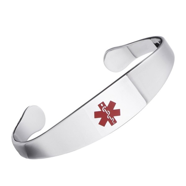 Free Engraving Shiny Medical alert id cuff bracelets for women - STEEL - CL185K539U8