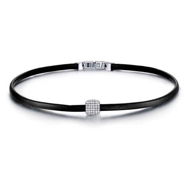 UMODE Leather Choker With Cubic Zirconia Accented Square Shape Charm 14 In - C9188UUUR4Y