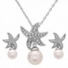 White Gold Plated Beach Wedding Starfish Cubic Zirconia Simulated Pearl Earring & Necklace Set - C712O0T63H3
