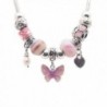 Women's Fashion Snake Stainless Steel Chain Alloy Glass Pink Beads Butterfly Pearl Jewelry Necklace - CG182ZAN3WH