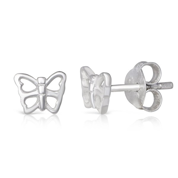 Sterling Silver Open Butterfly Dainty Rhodium Plated Small Stud Earrings Girls Teens Women - C8184AE8YOA