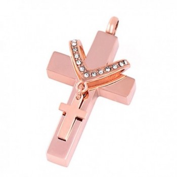 Double Cross Cremation Urn Neckalce Memorial Ashes Keepsake Pendant Funeral Locket with ENGRAVING - rose gold - CB17YQOOE0S