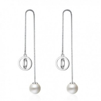 Women's Sterling Silver Long Tassel Pearl Dangle Threader Drop Earings with CZ - C9182OSLK08