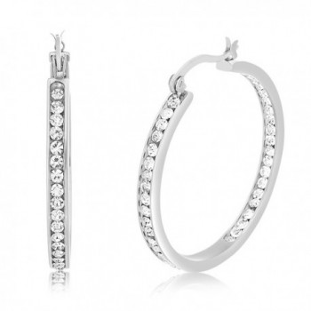 Lesa Michele Crystal Inside Outside Hoop Earring in Stainless Steel - CQ187AR40HX