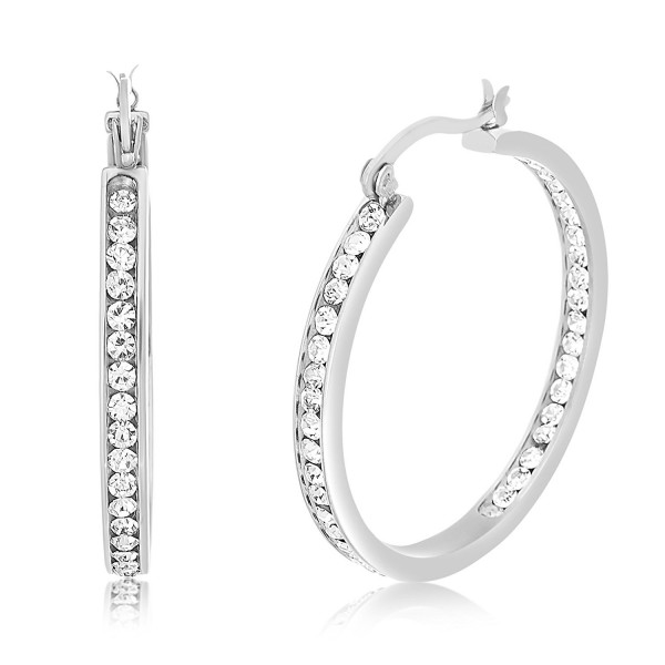 Lesa Michele Crystal Inside Outside Hoop Earring in Stainless Steel - CQ187AR40HX