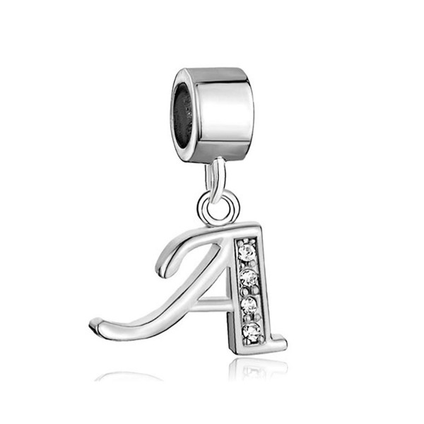 Pugster Silver Plated Letter Initial A-Z Dangle Alphabet Synthetic Crystal Bead Fits Charms Bracelet - C011TVMY0Y7