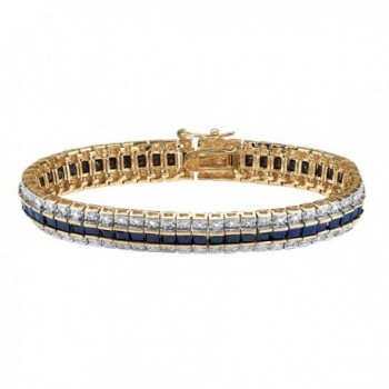 Princess-Cut Genuine Midnight Blue Sapphire Diamond Accent 18k Gold-Plated Tennis Bracelet 7" - CZ11VAP9JUR