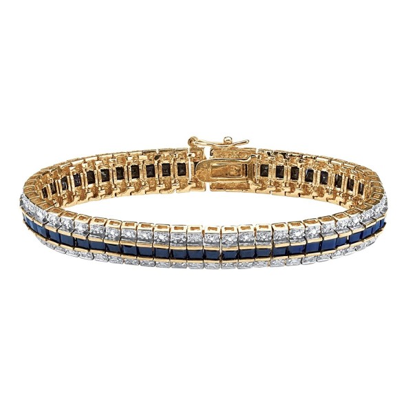 Princess-Cut Genuine Midnight Blue Sapphire Diamond Accent 18k Gold-Plated Tennis Bracelet 7" - CZ11VAP9JUR