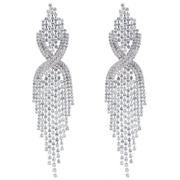 CHRAN Silver Teardrop Crystal Long Tassels Dangle Earrings Sparkling Rhinestone Ladies Gifts - CU1856A6ACK