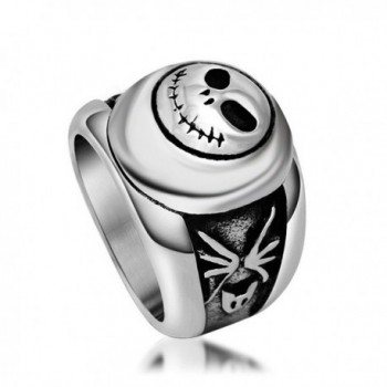Stainless Steel Ring Band Silver Black Pumpkin Face Rings - titanium-and-stainless-steel - C612N11I696