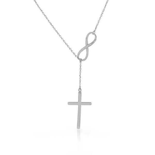925 Sterling Silver Infinity Cross Religious Pendant Necklace - White - CD11YBVI6K7