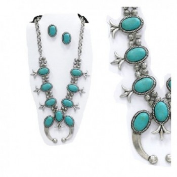 Turquoise Silver Southwest Squash Blossom Necklace set - CQ182AE3RAE
