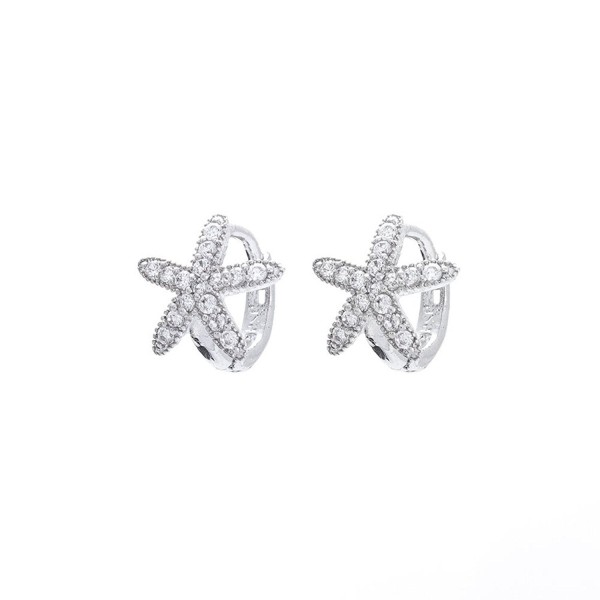 Sterling Silver Petite CZ Starfish Huggie Earrings - C211KXV6A0B