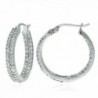Sterling Silver Cubic Zirconia 3x20mm Two Row Inside-Out Hoop Earrings - Sterling Silver - C412MN2QGXT