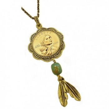 American Coin Treasures Sacagawea Brass and Turquoise Coin Pendant - CR115VSJN6Z