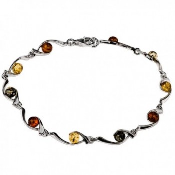 Sterling Silver Multicolor Amber Bead on Hook Link Bracelet 7 Inches - CK1211WWGSL