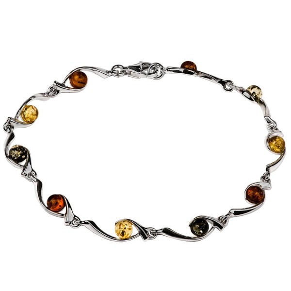 Sterling Silver Multicolor Amber Bead on Hook Link Bracelet 7 Inches - CK1211WWGSL