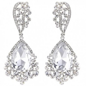 BriLove Women's Elegant Bridal Wedding Crystal Chandelier Beaded Teardrop Dangle Earrings - Silver-Tone Clear - CY12JDXSFLR