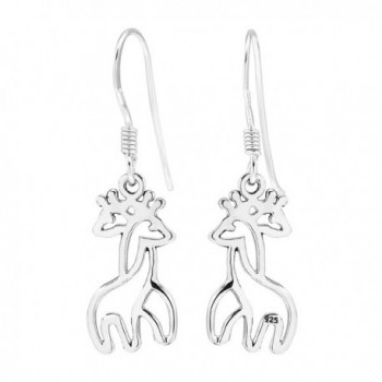 925 Sterling Silver Twin Hugging Giraffe Dangle Earrings - CV11KAEVBGJ